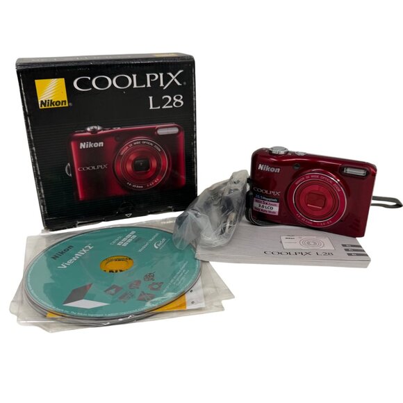 Nikon Other - Nikon Coolpix L28 20.1 MP Digital Camera - Red - W/Box - Tested/Works
